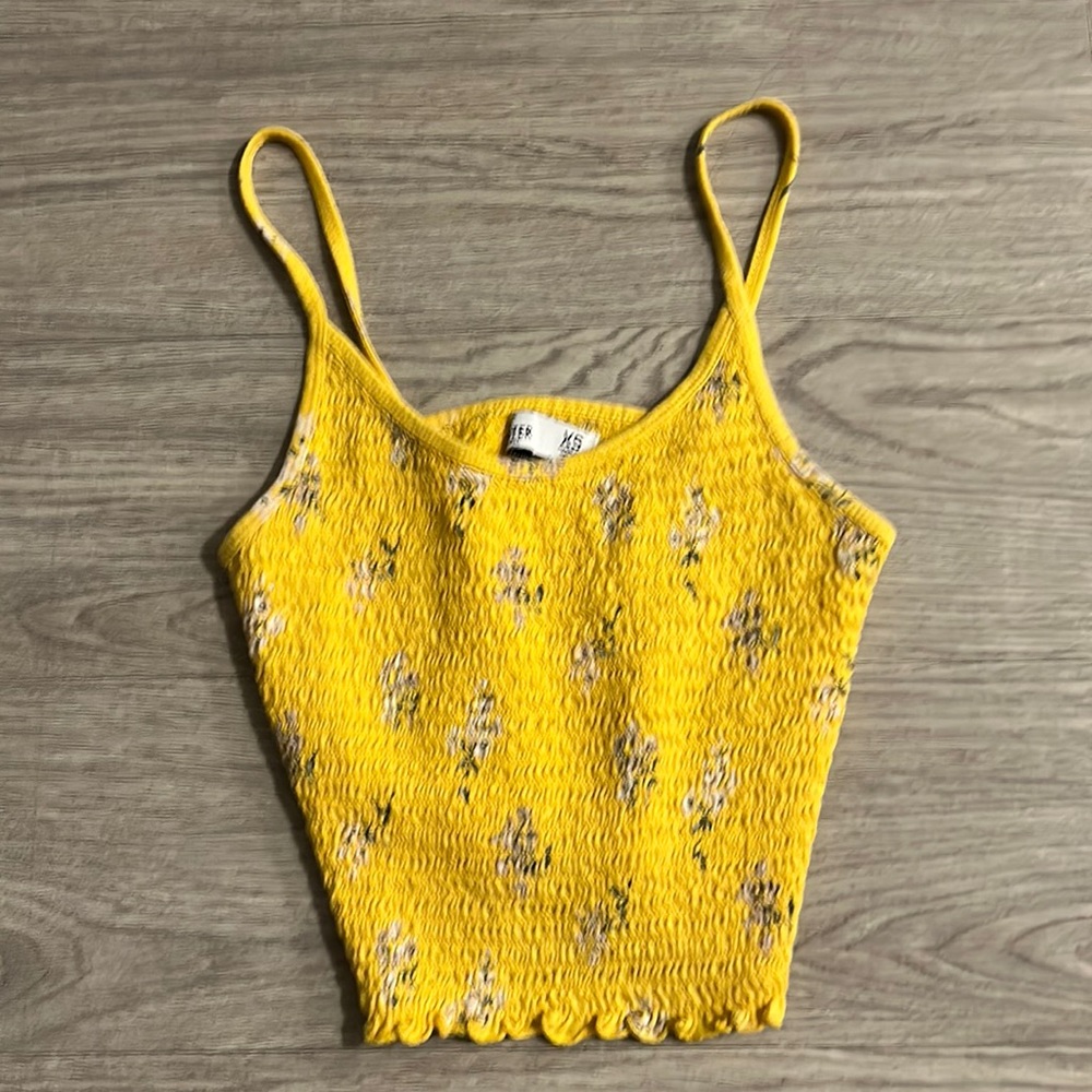 Yellow Ribbed Cropped Cami